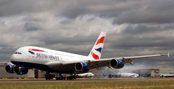 Airbus A380 on British Airways bei der Landung