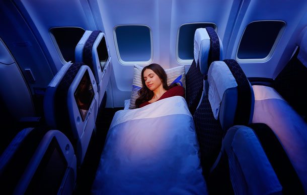 Economy Sleeper Class ist eine innovative Beförderungsklasse, die ausschließlich an Bord der B757 zur Verfügung steht