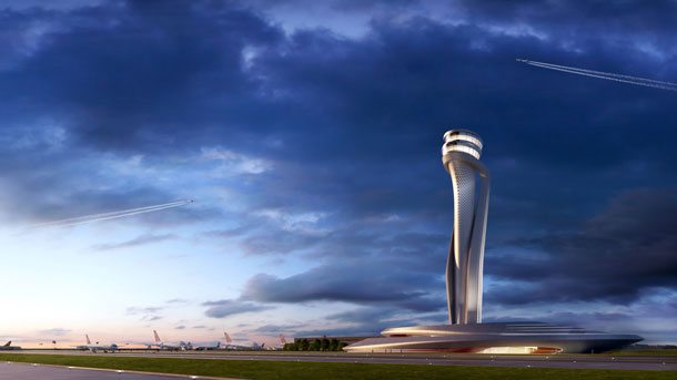Das neue Wahrzeichen für den neuen Airport in Istanbul Ein riesiger Turm in Form einer Tulpe wird das neue Wahrzeichen des neuen Istanbul Flughafens sein (Visualisierung: IGA)