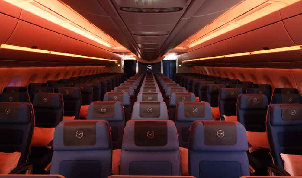 Lufthansa: Lichteffekte sorgen für Wohlbefinden Mit Innovativer Lichttechnik an Bord der der Lufthansa A350-900 sorgt für Wohlbefinden der Passagiere (Foto: Dominik Mentzos, Lufthansa)