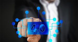 Business Travel und die Zukunft Business Travel. Geschäftsreisen: Mann zeigt mit Finger auf 4.0