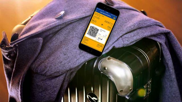 Lufthansa Check-in: Kofvfer mit Smartphone