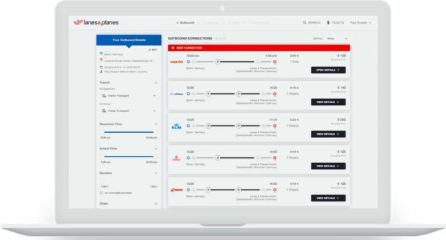 Das All-Inclusive-Tool von Lanes&Planes erleichtert Geschäftsreisenden das Buchen von Flügen und Hotels sowie die Abrechnung von Reisekosten