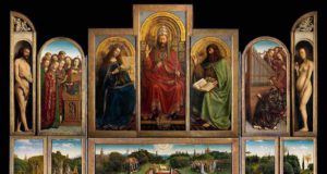 Jan van Eyck sorgt in 2020 für Furore in Gent Das berühmteste Werk von Jan van Eyck ist das Altargemälde „Das Lamm Gottes“ (Sint-Baafskathedraal Gent – © www.lukasweb.be – Art in Flanders VZW, Foto: Hugo Maertens)