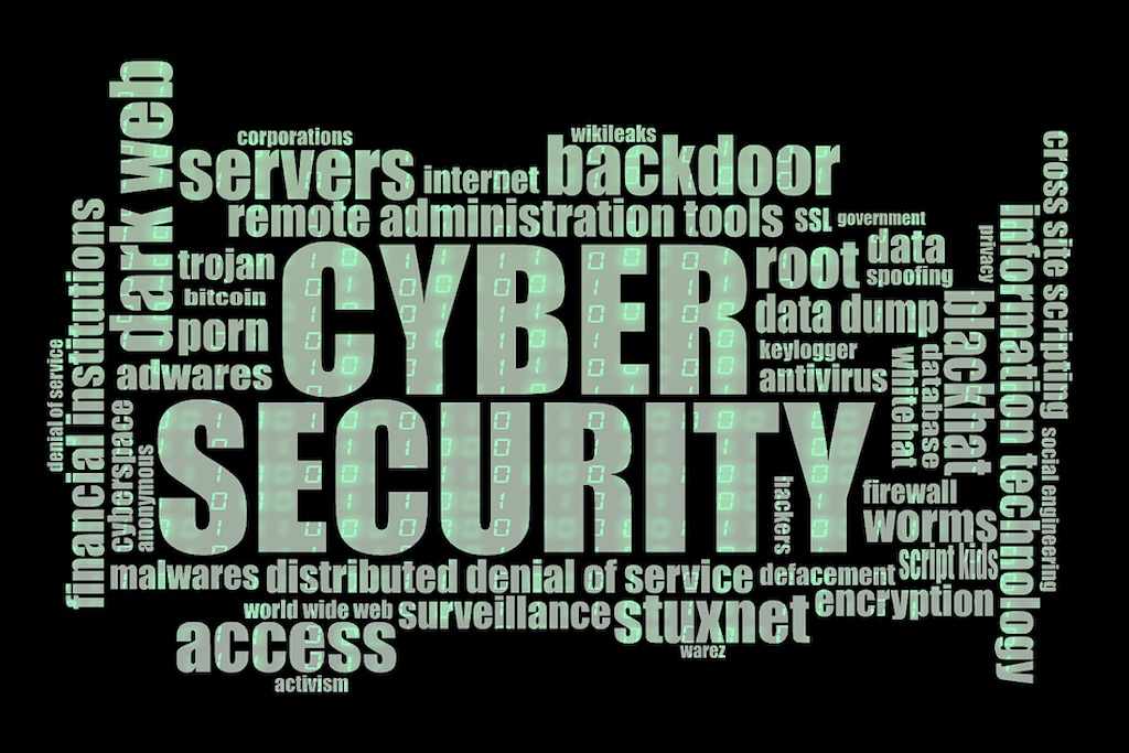 Bild zeigt, wie eine Tafel mit vielen Begriffen, die zeigen, wie Cyber Security vernetzt ist , funktioniert und worauf Unternehmens achten müssen