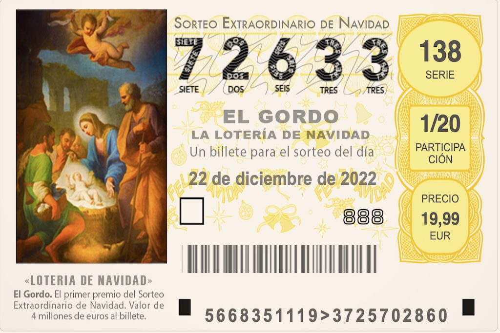 Lottoschein El Gordo mit vielen Zahlen und Heiligenbild