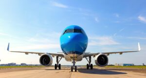 KLM setzt neuen A321neo in Europa ein Frontansicht des neuen KLMN-Airbus A321neo bei der Landung in Amsterdam