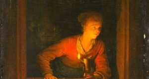 Kunstwerke aus dem Rijksmuseum auf Tour Gemälde zeigt Mädchen mit der Öllampe schaut beim Fenster raus