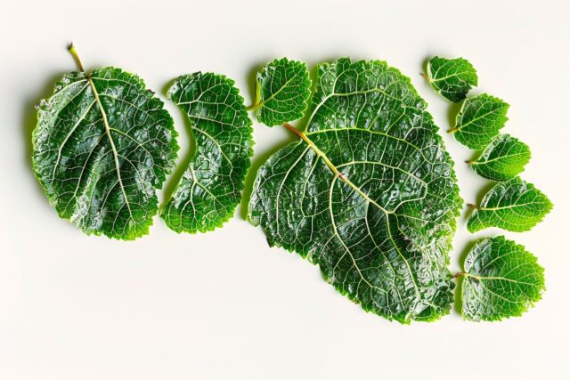 KlimaLink hilft der Reisebranche Grüne Blätter von verschiedner Größe stellen einen ökologisch Fußabdruck dar