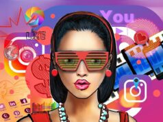 So wird KI zum Reisebüro für die Gen Z KI wird zum Reisebüro der Gen Z:Junge Frau mit Sonnenbrille mit poppigem Hintergrund mit vielen bunten Symbolen