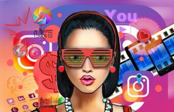 So wird KI zum Reisebüro für die Gen Z KI wird zum Reisebüro der Gen Z:Junge Frau mit Sonnenbrille mit poppigem Hintergrund mit vielen bunten Symbolen