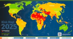 Kriege, Konflikte und Klimawandel in 2025 Weltkarte mit eingefärbten Länder, wo es in 2025 ein hohes Sicherheitsrisiko oder anderen Gefahren drohen