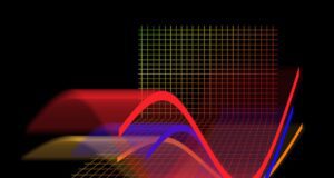 Geschäftsreisetrends in 2025 mit Mehrwert Wellenförmige Linien tun roter, blauer, oranger Farbe auf schwarzem Hintergrund