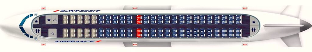 Grafische Darstellung des Kabinenplans mit den Sitzreihen in einemPassagierflugzeug vom Typ Embraer 190