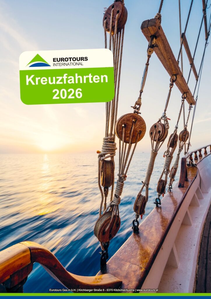 Drei Kataloge von Eurotours für 2026:  Insel im Meer, Lemuren und ein Segelschiff