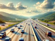 Einfach reisen mit der Vignette Ungarn 2025 Vignette Ungarn: Autobahn mit mehreren Spuren umsäumt von begrünter hügeliger Landschaft