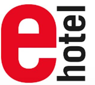 ehotel logo mit einem e in roter und das Wort Hotel in schwarzer Schrift