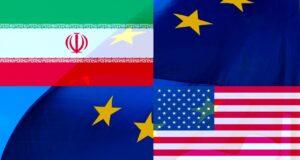 Nahostkonflikt: Folgen für Tourismus und Luftfahrt Montag mit Fahne von iran, USA und EU: Die Folgen des Nahostkonflikts für Tourismus