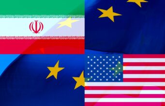 Nahostkonflikt: Folgen für Tourismus und Luftfahrt Montag mit Fahne von iran, USA und EU: Die Folgen des Nahostkonflikts für Tourismus