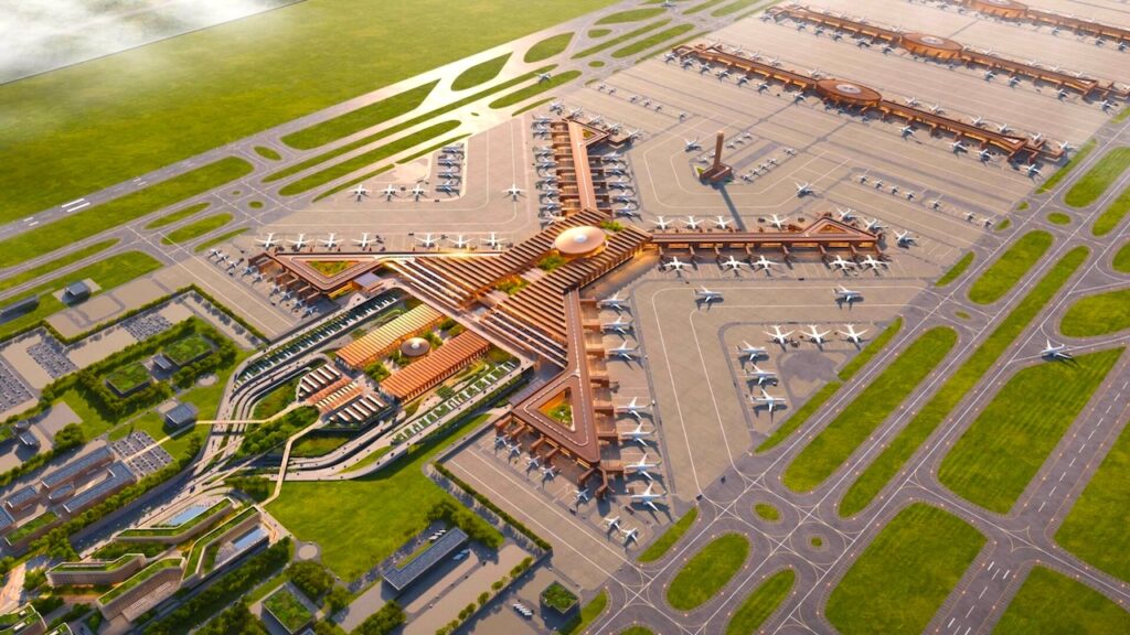 Bishoftu Airport aus der Vogelperspektive: Zaha Hadid Architects liess sich vom Great Rift Valley inspirieren (Render by X-Universe)