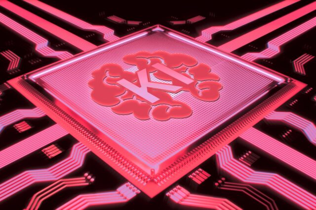 KI-Hotelsuche KI-Hotelsuche: Rosaroter KI-Chip mit der Aufschrift KI