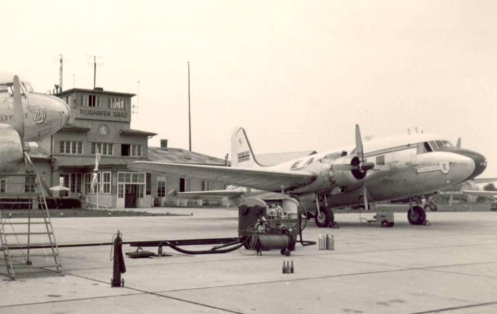 Historisches Bild, Föughafen Graz: Ab 1957 gab es eine eine erfolgreiche Flugcharterkette nach London ab Graz (Bild:Graz Airport